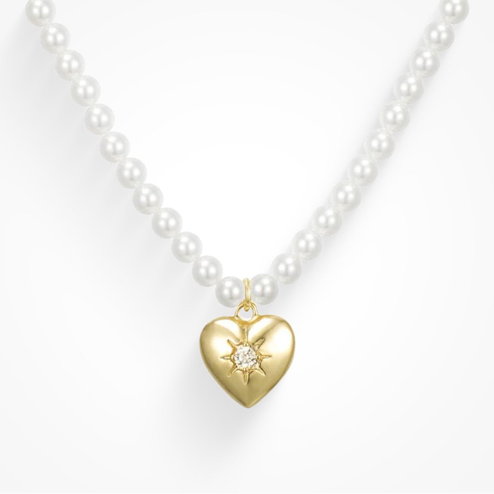Shell pearl necklace with 14k gold plated charm